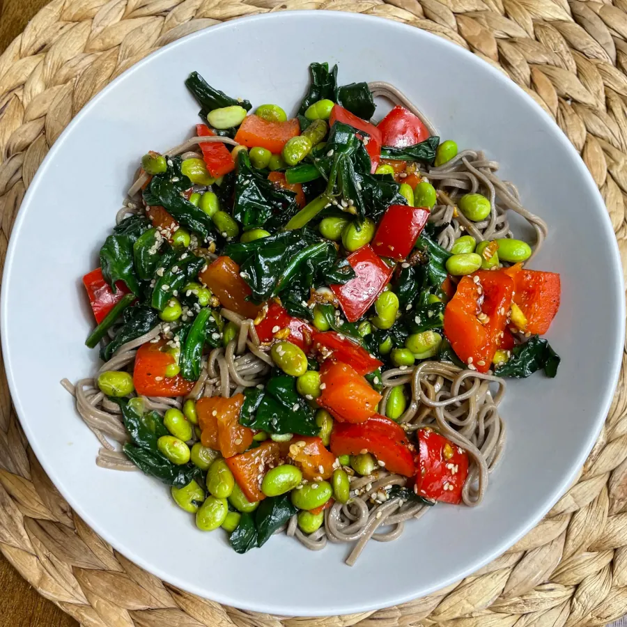 Spinach & Edamame Beans Soba Noodle Stir Fry